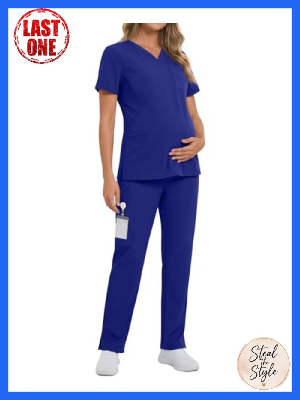 Womens Maternity Scrub Set 60% Cotton V-Neck Relaxed Fit 9 Pockets